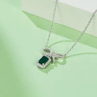 Rectangular Cultivated Emerald S925 Silver Plated Platinum Necklace 0.5Ct Mosan's Drill Ring Fashion Woman