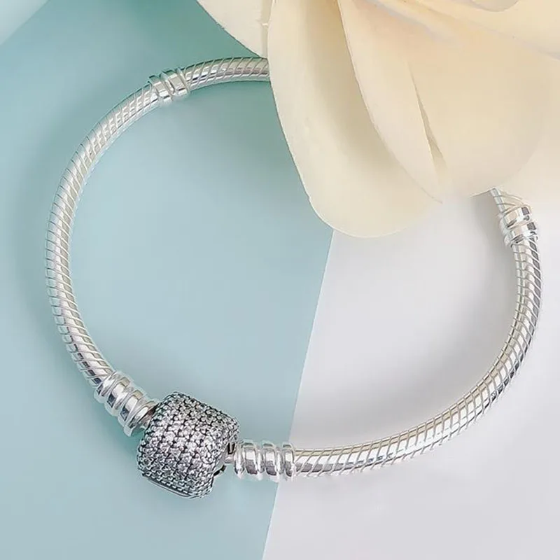 

Hot 925 Sterling Silver Shiny Crystal Barrel Original Women's Pan Bracelet Is Suitable For Original Pandora Beads Jewelry