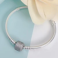 hot 925 sterling silver shiny crystal barrel original womens pan bracelet is suitable for original pandora beads jewelry
