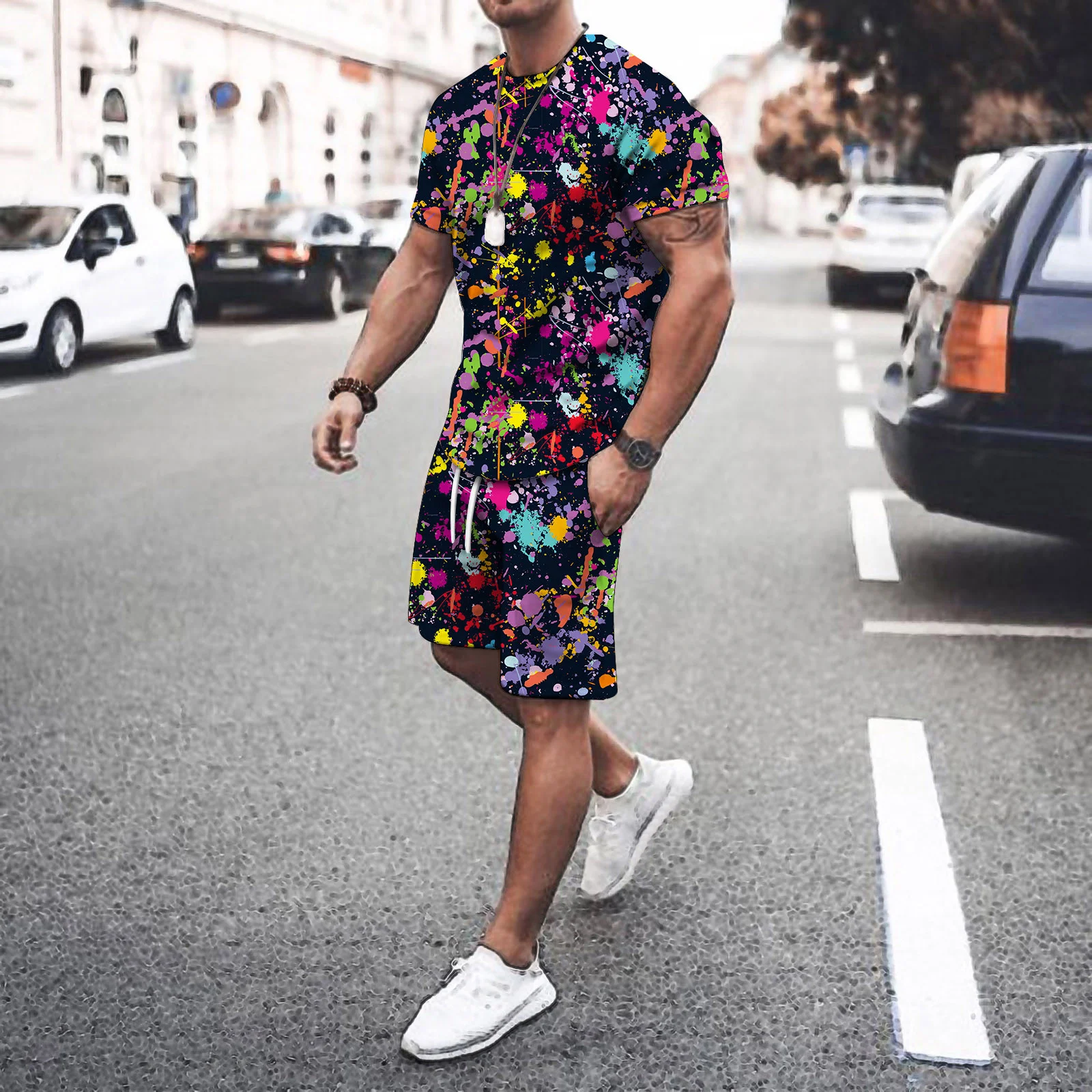 

Summer New Style Men's Sets Fashion T-Shirt Shorts 2 Pieces Suit Tracksuit High Quality 3D Print Sweatshirt Street Male Clothes