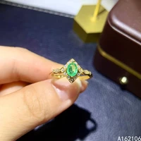 925 pure silver chinese style natural emerald womens classic exquisite simple adjustable gem ring fine jewelry support detectio