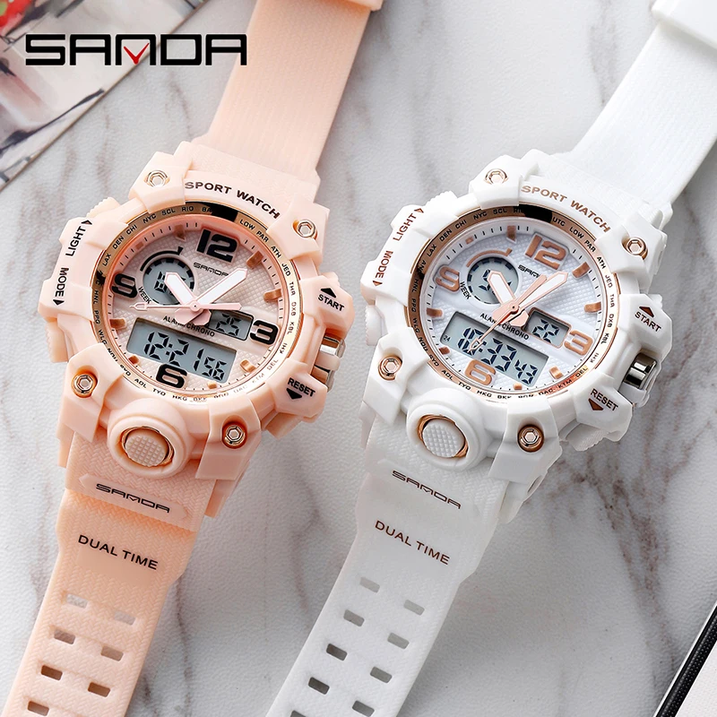 

SANDA Men's Waterproof Electronic Watch Fashion Multifunctional Outdoor Sports Watch Digital Rubber New 2020 Metal Hardlex 46