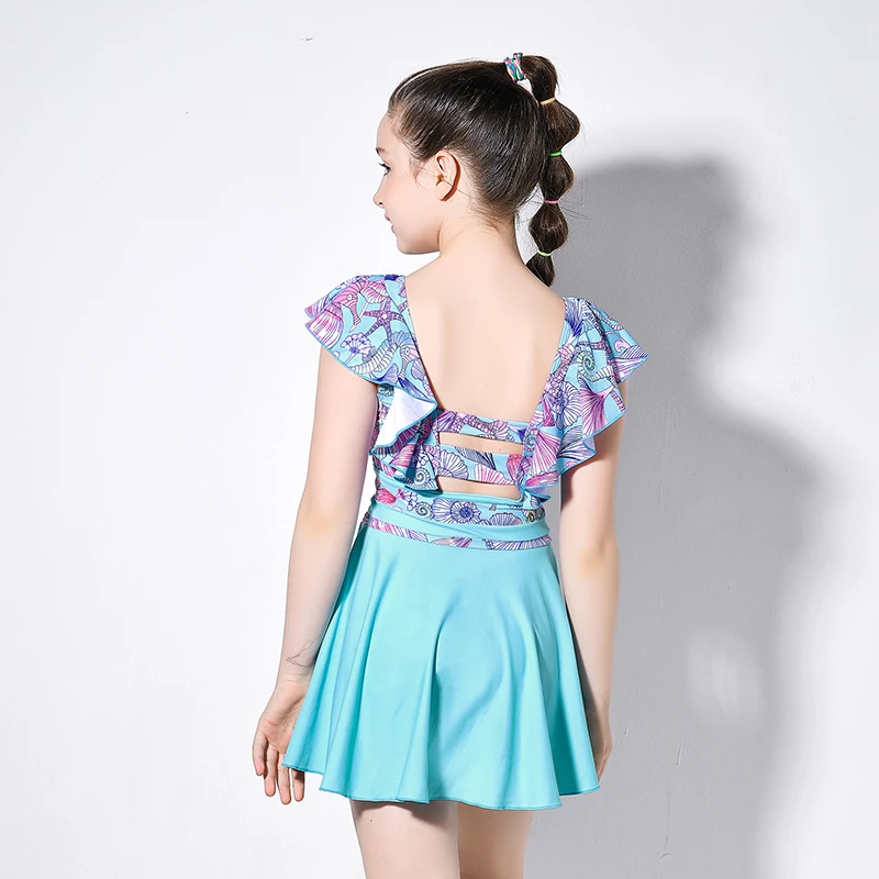 Цельный купальник с юбкой коротким рукавом и открытой спиной женские купальные