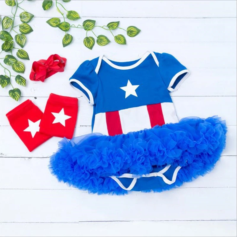 

4th Of July Independence Baby Girl Clothes Toddler Baby Girls Stars Print Dress Headbands Legging Summer Baby Girls Clothing Set