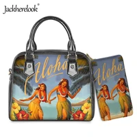 jackherelook hawaii aloha hibiscus design handbag wallet 2pcsset for women luxury pu cross body bag messenger bag for ladies