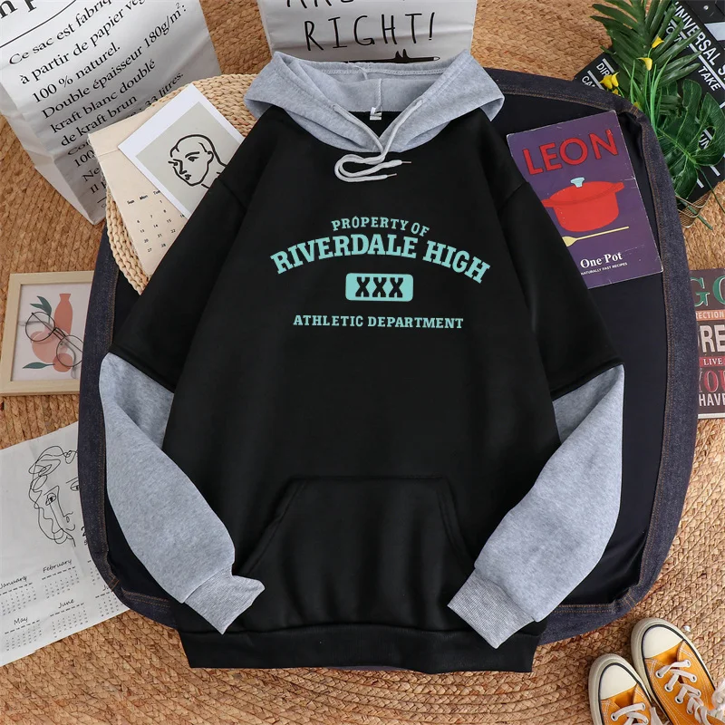

Fall Winter Women Hit Color Splicing Hoodies Property Of Riverdale High XXX Athletic Department Print Harajuku Fleece Sweatshirt