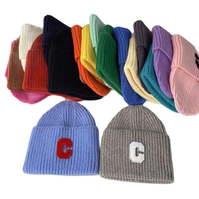 

Ladies Girl Winter Thick warm Letter Beanies Cap Ins Fashion multi color Curled Knitted hat Skullies Skullcap Hip hop Gorros