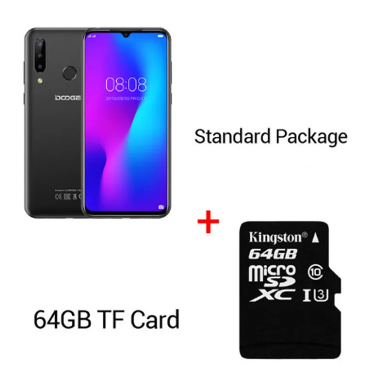 Black N 64GB Card DOOGEE N20, новинка, смартфон, 6,3 дюймов, FHD+ дисплей, 4350 мАч, 4 Гб+ 64 ГБ, четыре ядра, 10 Вт, зарядка, отпечаток пальца, 16 МП, тройная задняя камера - Цвет: Black N 64GB Card