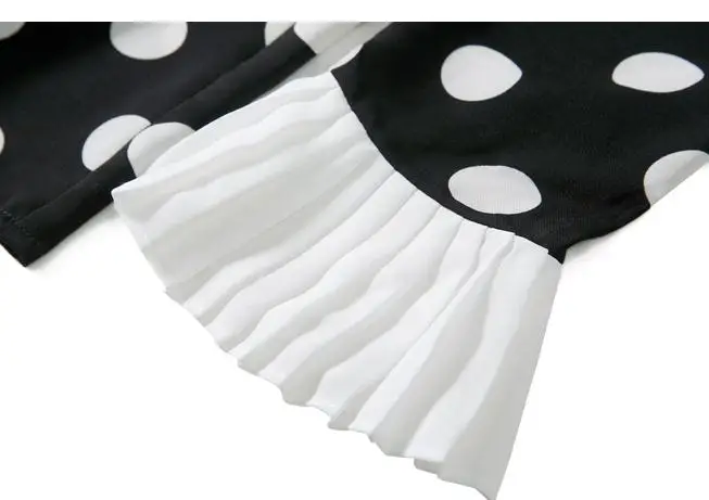 

Spring Autumn Female Womens Korean Clothes , Black with White Dot Long Sleeve Chiffon Top Blouse , Tops Blouse for Woman