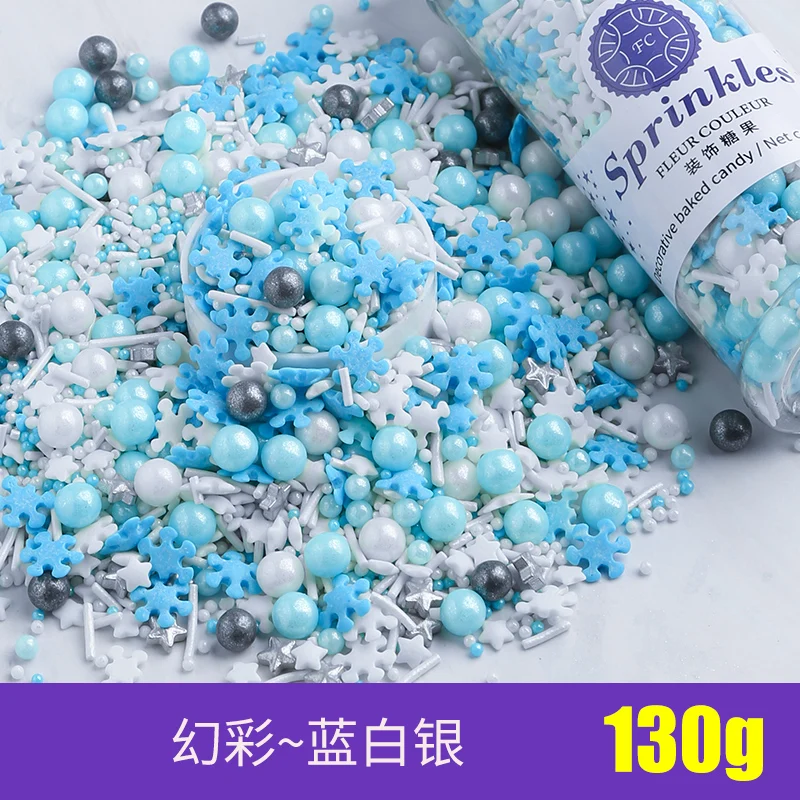 Blue and white 130g Съедобные жемчуг Цветной Сахар Бусины помадный кекс своими руками выпечки льда крем-Шоколад для декорирования вестибюлей конфеты Мармеладные декорирование выпечки - Цвет: Blue and white 130g