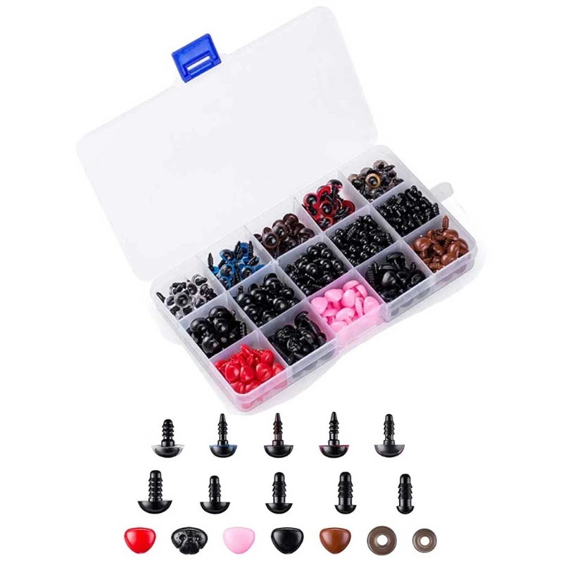 

752 Safety Eyes and Noses with Washers, Colorful Plastic Safety Eyes and Noses In Various Sizes for Dolls, Stuffed Animals Q9QB