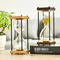 Square Wood Bottom Glass Hourglass 30 Minutes Time Timer Interesting Home Ornaments Sandglass Kitchen Hour Meter Blue Sand Clock
