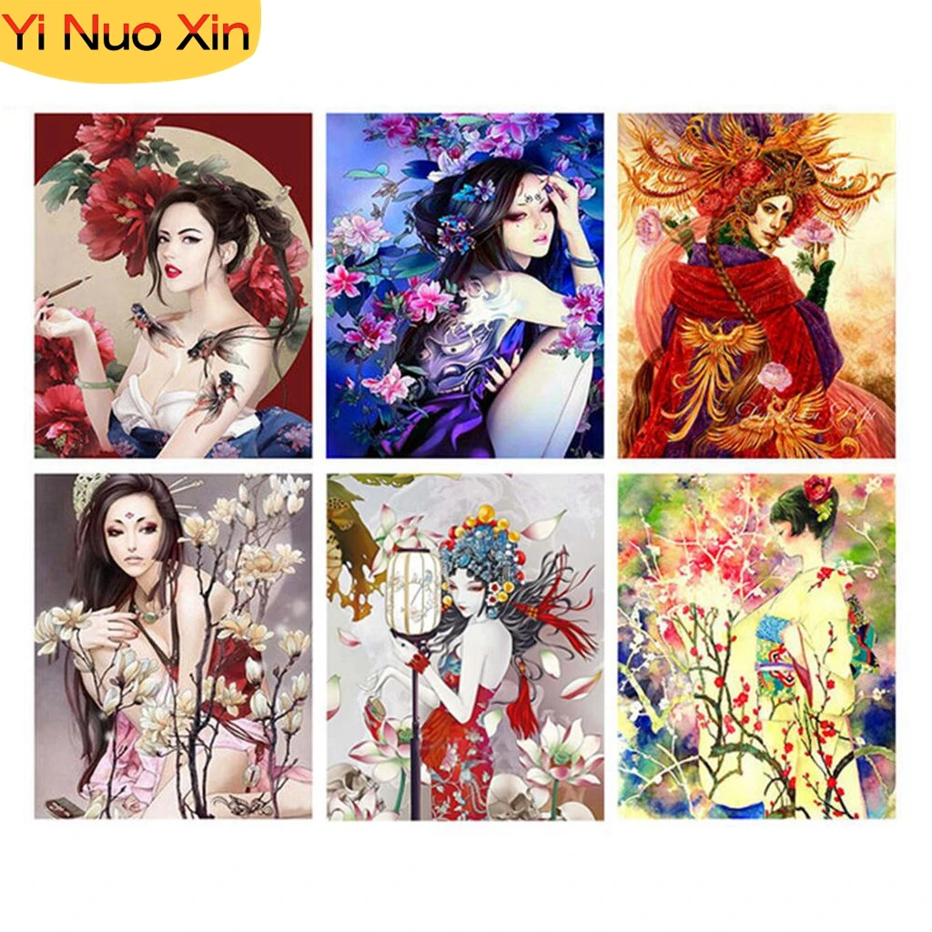

NEW 5D DIY Diamond Painting Mosaic Japanese Geisha Painting with Rhinestone Stick Diamond Embroidery Art Crafts Home Decor Gift