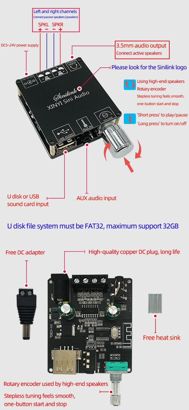 Плата цифрового усилителя мощности HIFIDIY LIVE C50L Bluetooth 5 0 AUX 2x50 Вт стерео аудио AMP