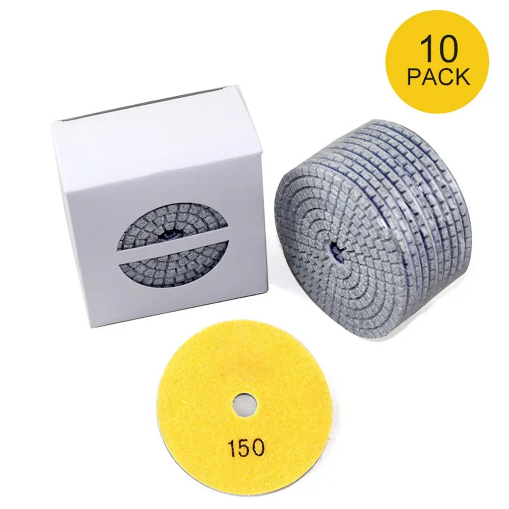 

10pcs Diamond Polishing Pads Kit 4 inch 100mm Wet/Dry for Granite Stone Concrete Marble Polishing Use Grinding Discs Set