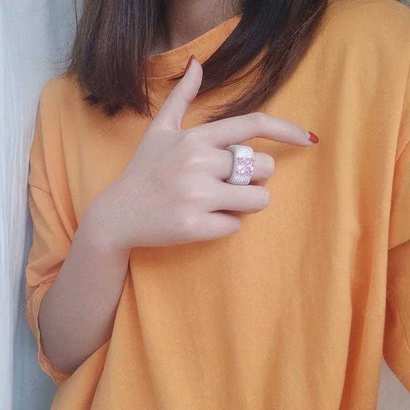 Женское широкое кольцо SLJELY из стерлингового серебра 925 пробы с квадратным