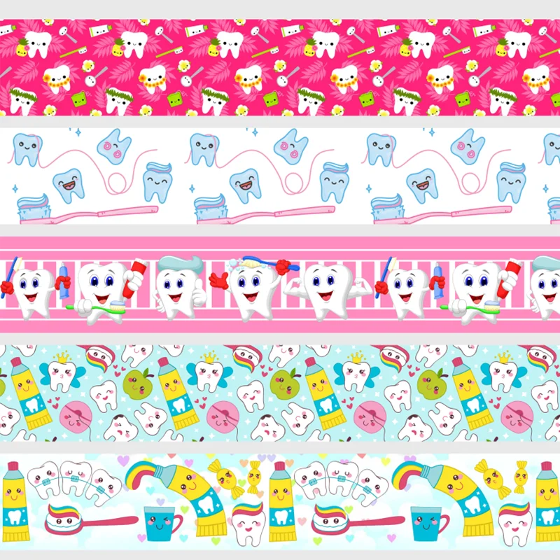 В & N 16 мм ~ 75 Медсестра День зубы мультфильм Печатный корсаж/FOE лента аксессуары DIY