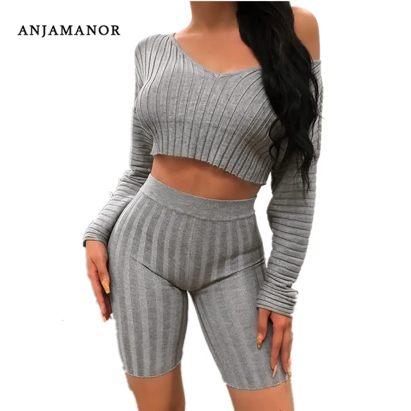 ANJAMANOR/комплект из двух предметов, зима, одежда для отдыха, свитер, вязаный костюм, сексуальная осенняя одежда, комплекты с длинными рукавами, спортивный костюм, D54-AC35