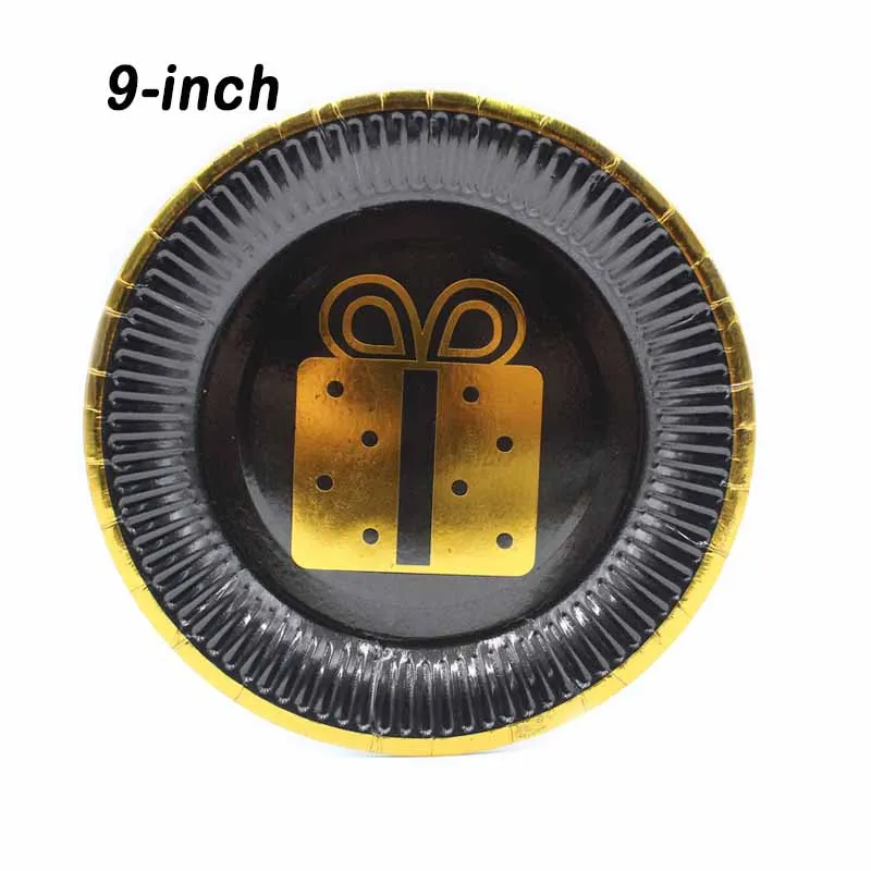 Plates 9-inch 10pcs Черные тарелки, салфетки для стаканчиков, соломинки, Свадебные Декорации для взрослых, юбилей, дней рождения, вечеринок, одноразовые столовые приборы в Золотой горошек - Цвет: Plates 9-inch 10pcs