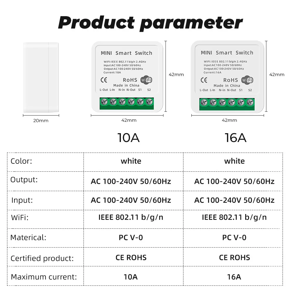 

Mini Tuya Wifi DIY Switch Supports 16/10A 2 Way Control Smart Home Automation Module Works with Alexa Google Home Smart Life App