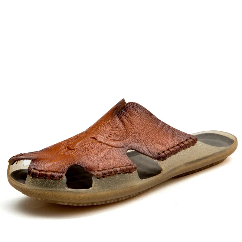 

New Men's Beach Soft Casual Leather Summer Men Slippers