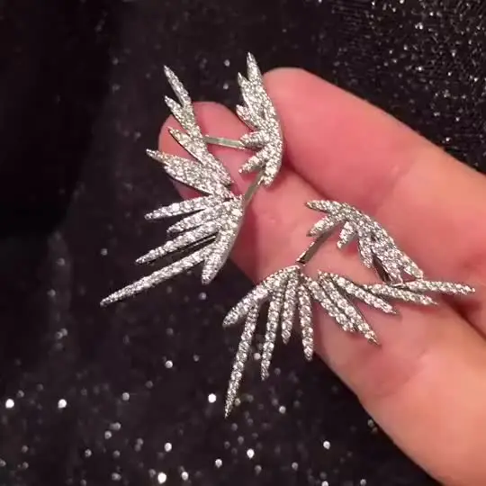 S925 Серебряные серьги-гвоздики с двойной стороной, необычные серьги с крыльями, цирконием, CZ серьги для женщин, модные ювелирные изделия - Окраска металла: STYLE 1