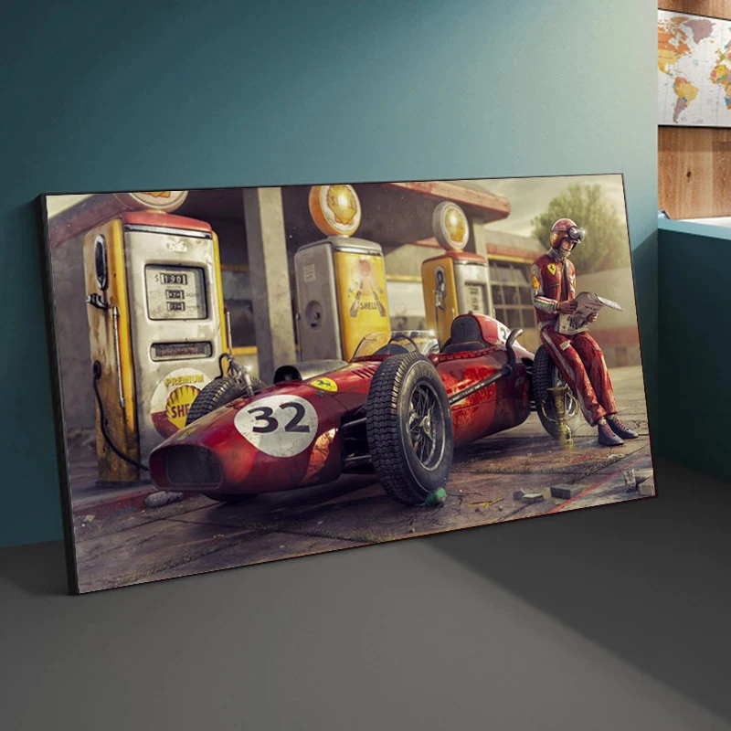 

Vintage Car Poster Classic Racing F1 Race Car Artwork Canvas Painting and Print Wall Art Picture for Home Living Room Decor