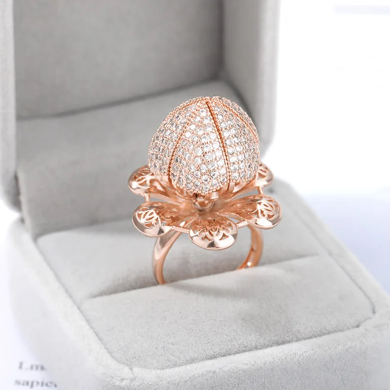 

Creative Blooming Flower Bud Ring For Women Beautiful Fashion Rotating Ring Valentine's Day Anniversary Jewelry Gift Adjustable