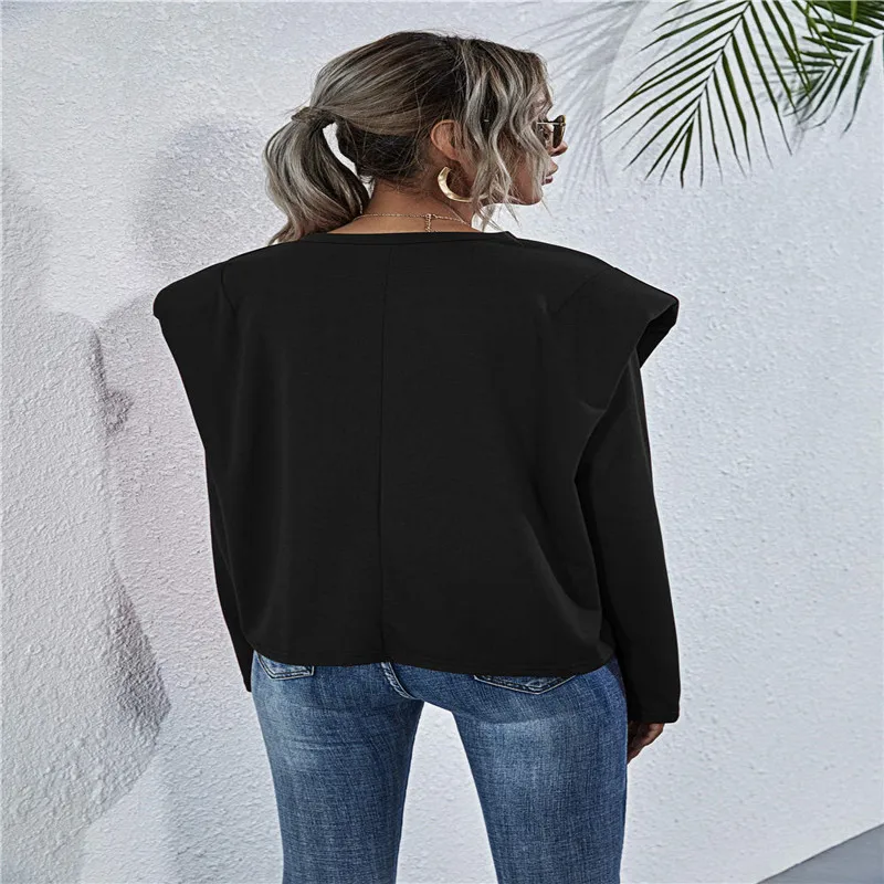 

Fashion Hot Sales 2020 Autumn Spring Women Tops Plus Sizes Autumn and winter long sleeve shoulder pads casual long sleeve hoodie