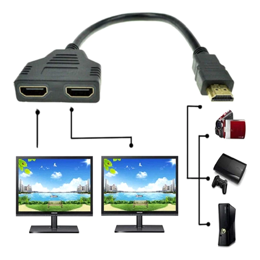 Hdmi-сплиттер 1 в 2 выхода папа к Femal 1080P порта видео кабель адаптер HDMI переключатель