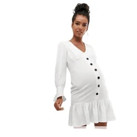 white short maternity dresses for photo shoot ruffles pregnancy gowns v neck buttons front sexy dress photography props clothing