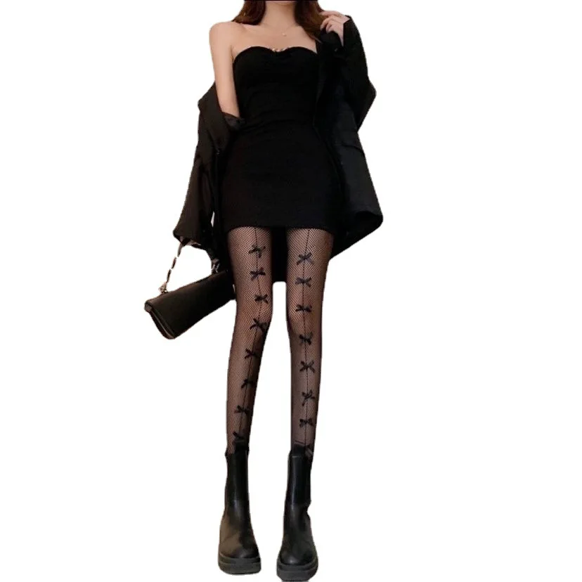 

Spring and summer sexy hollow bow fishnet stockings stockings outside wearing socks with feet black stockings stockings