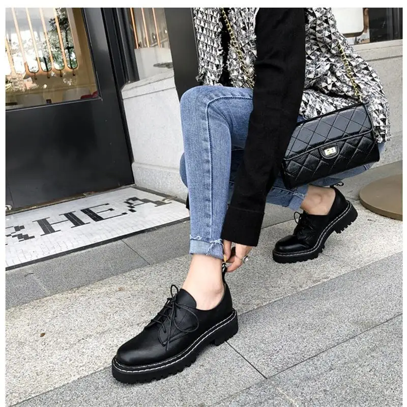 Zapatos De Mujer/женские лоферы на плоской платформе женская обувь шнуровке с круглым