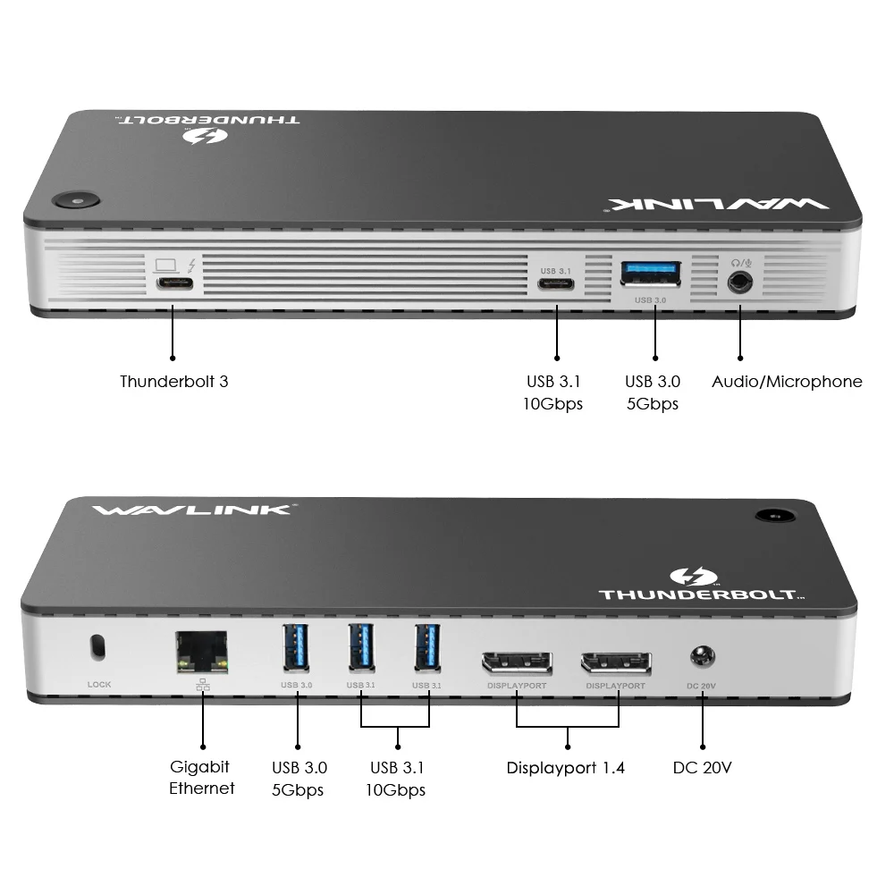 Док станция Thunderbolt 3 USB C 8K DisplayPort два порта 4K @ 60 Гц PD 0/C Gigabit Ethernet для Mac OS Windows