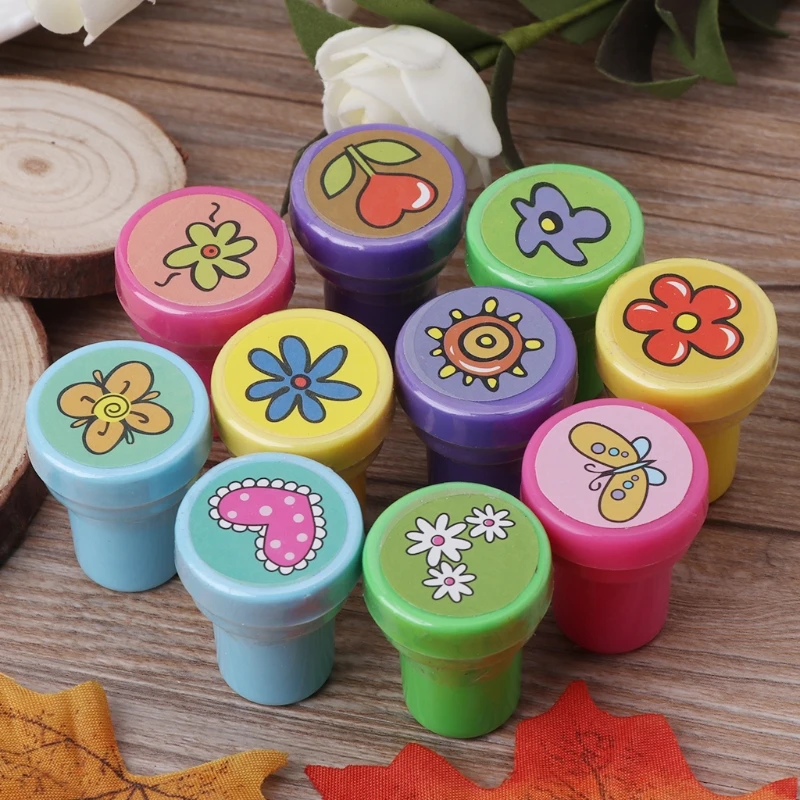 

10Pcs Kid Fun Cartoon Self Inking Rubber Stamps Scrapbooking Cute School Craft
