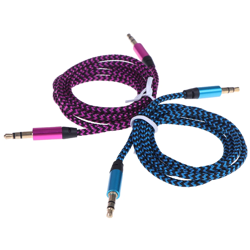 Кабель Aux с тканевым штекером 1 м аудиокабель золотым разъемом нейлоновым