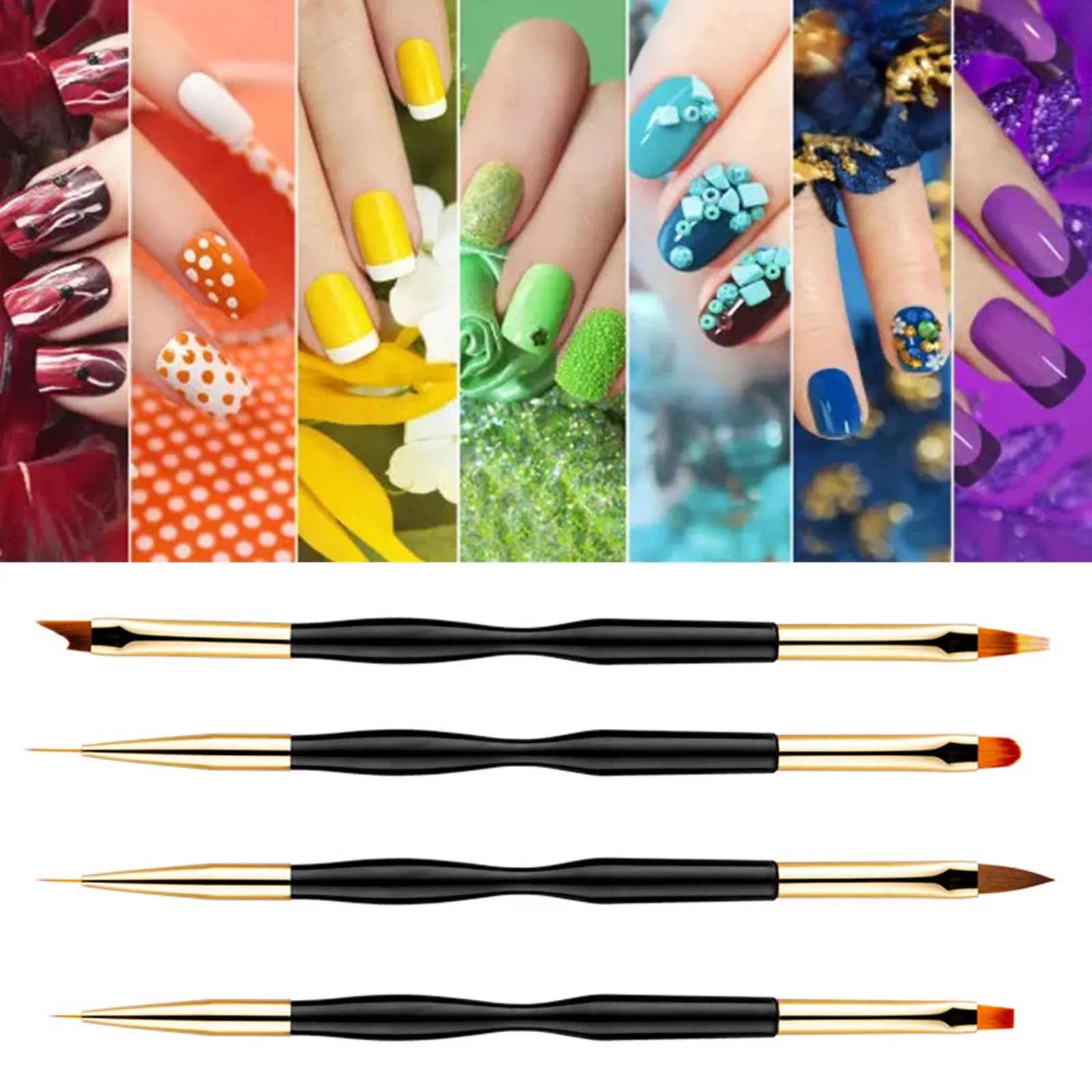 

4pcs Nail Art Brush Pen Tips Line Extension Builder Acrylic Jagged Gradient French Round Flat Painting Draw Liner Manicure Tools
