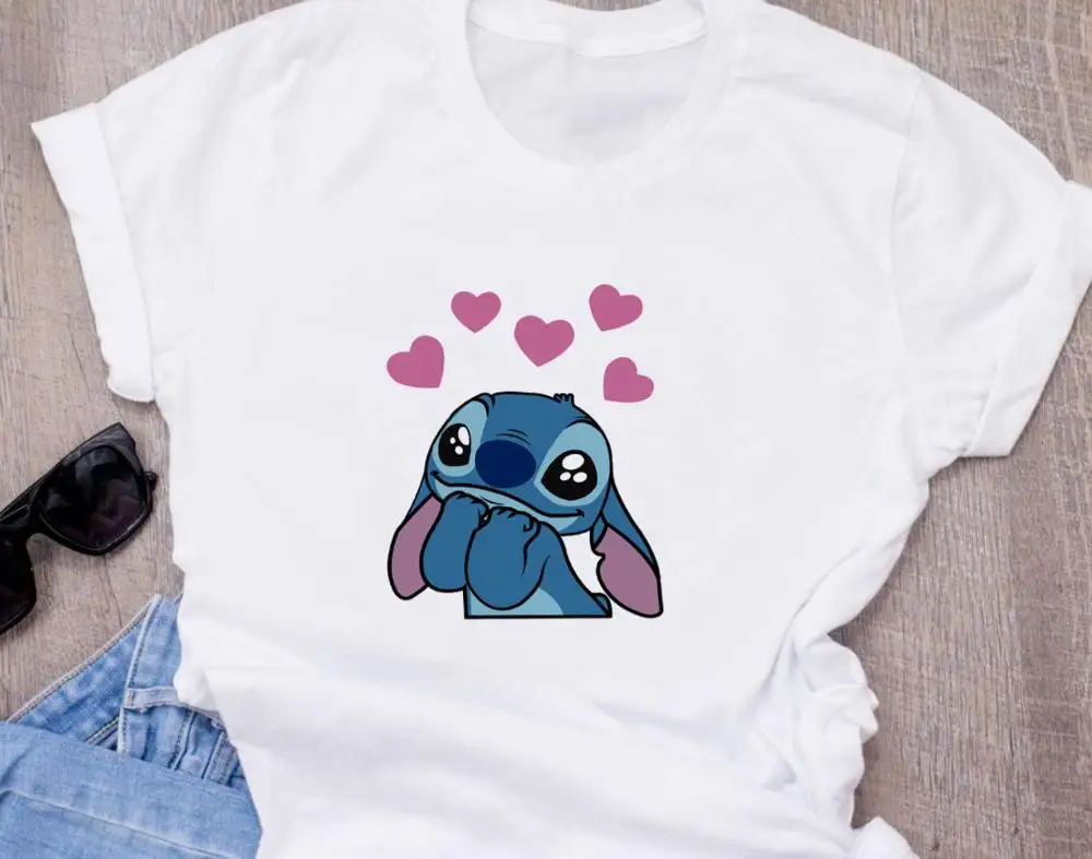 Женская модная футболка с милым рисунком из мультфильма Disneys Lilo Stitch Harajuku Kawaii Футболка с принтом милые повседневные топы - Цвет: T-shirt