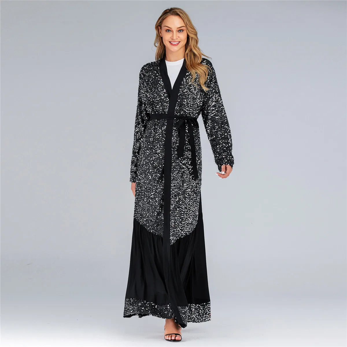Мусульманское платье абайя для женщин Caftan кимоно Jubah Sequins открытая Абая на