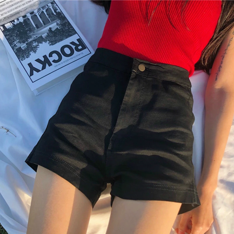 

Shorts Womenkorean Vintage Chic Stretchy Basic All-match Womens Short Hot Summer Popular College Simple High Waist Ladies Street