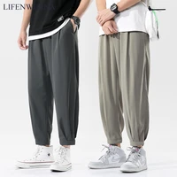 lifenwenna summer mens ankle length pants solid pants mens casual hip hop lightweight joggers male high street trousers