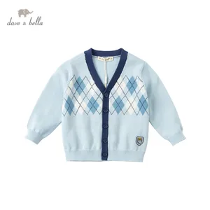 DBH15918, демисезонный клетчатый кардиган в стиле Дейва Беллы для маленьких мальчиков, Детское пальто, милый вязаный свитер