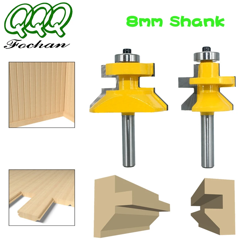 

QQQ QQQ 2pcs 8mm Shank 120 Degree Router Bit Set Woodworking Groove Cutters Tungsten Alloy Wood Tenon Milling Cutter Bits Tools