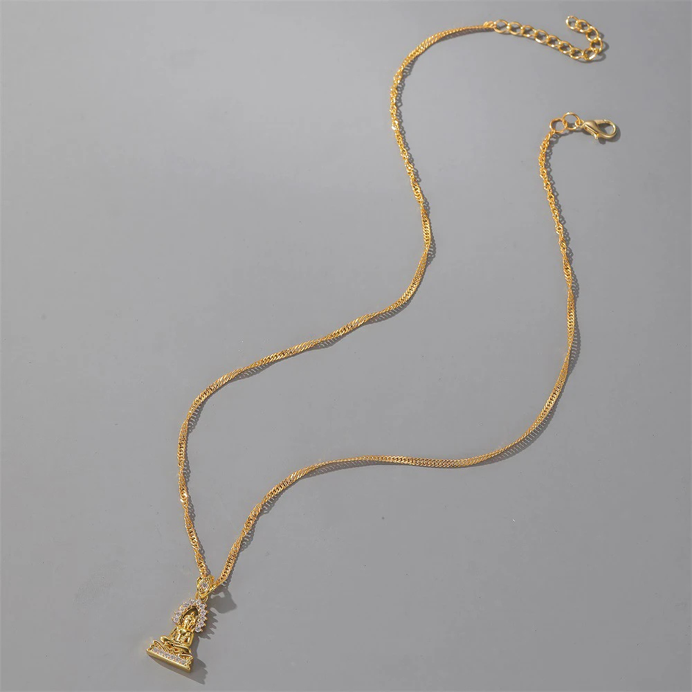 Модное ожерелье Будды в стиле ретро религиозное позолоченное хрустальное