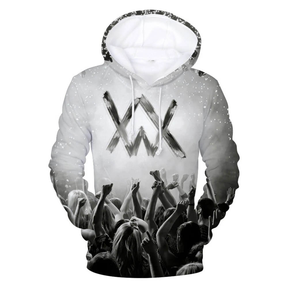 2019 зимняя флисовая толстовка Alan Walker с выцветшим капюшоном мужская принтом в