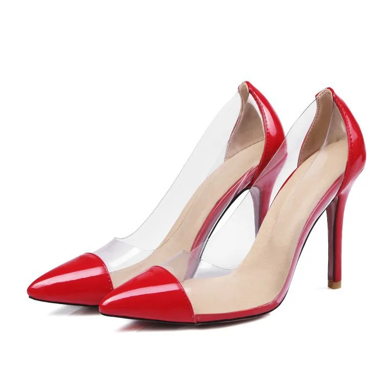 

Spring and summer new transparent Shoes Sexy High Heel thin heel pointed shallow stitching women's shoes size