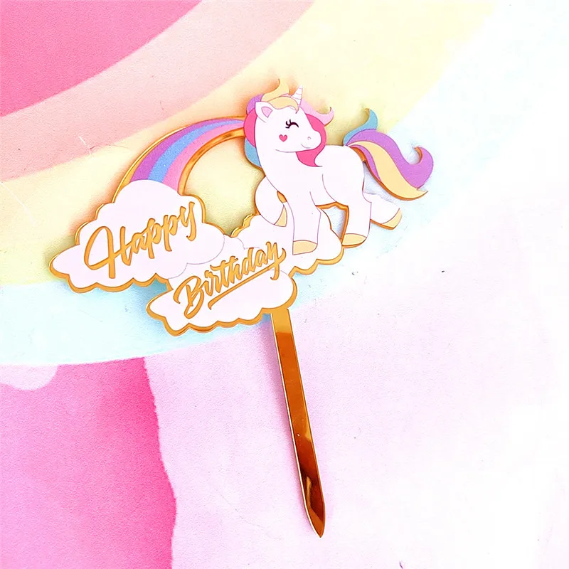 

New Unicorn Acrylic Cake Topper Unicorn Rainbow Gold Happy Birthday Cake Topper For Kids Birthday Cake Decorations Baby Shower