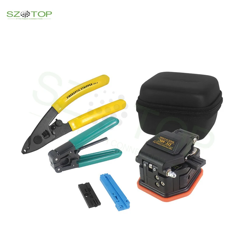 

6 in 1 sets FTTH Fiber Optic Tool Kit With Fiber Cleaver DY-60C and CFS-2 Fiber Stripper, free Shipping