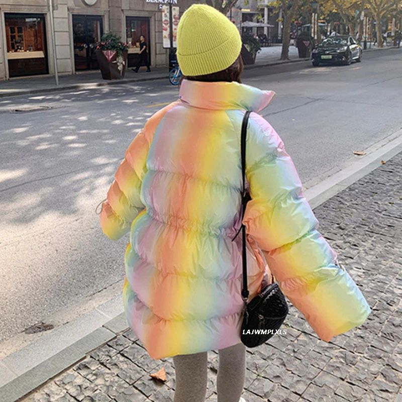 Радужные цвета новинка 2020 зимние пальто женские модные парки Harajuku куртка женское