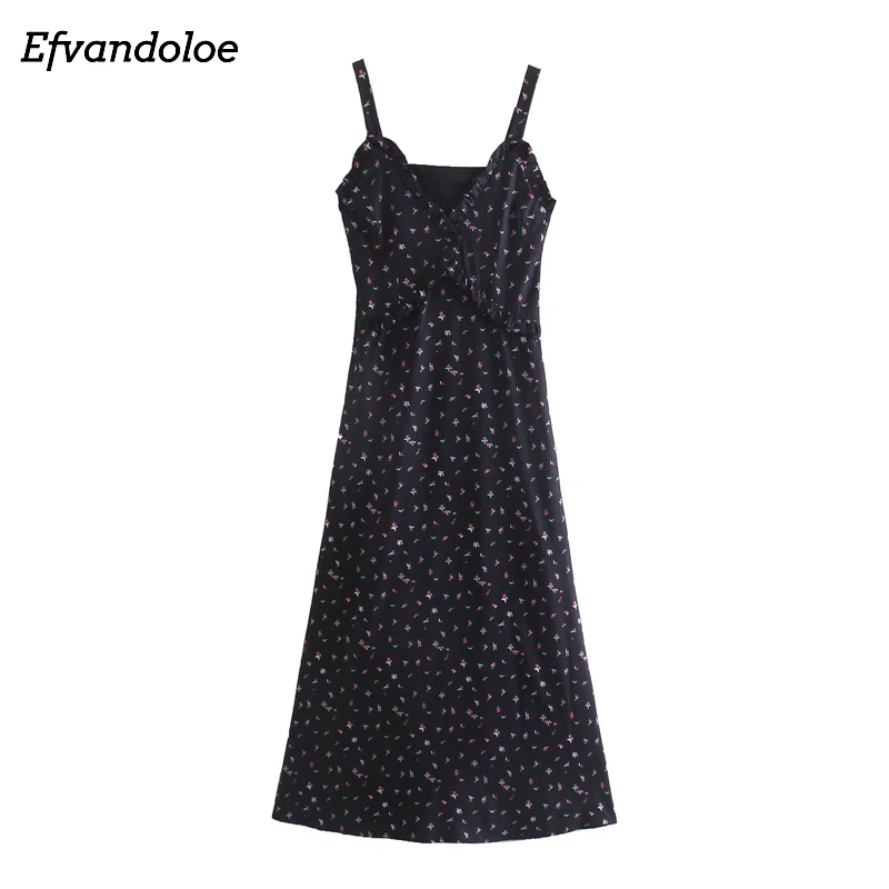 

Женское платье-миди с цветочным принтом, V-образным вырезом и открытой спиной